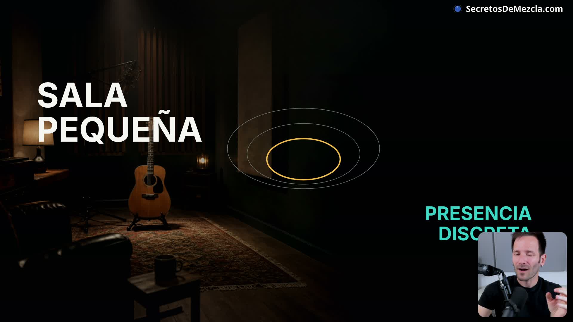 Espacio Fotograma real de la masterclass: Guillermo explica cómo una sala pequeña puede aportar presencia discreta a una guitarra.